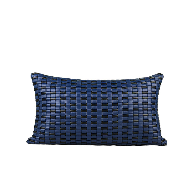 Housse de coussin réversible en similicuir bleu, Rectangle H 12 po x l 20 po