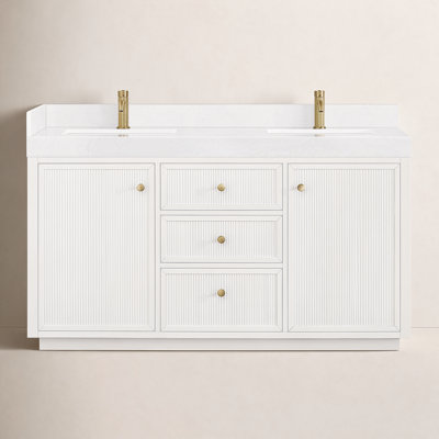 Thea 60" Double Sink Bath Vanity with White Grain Composite Stone Top