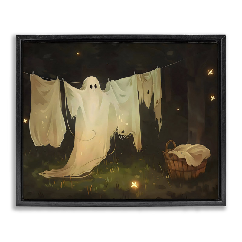Cadre flottant Halloween Laundry Ghost, design par Arlington Prints, Cadre flottant noir de jais, H 17 po x l 21 po