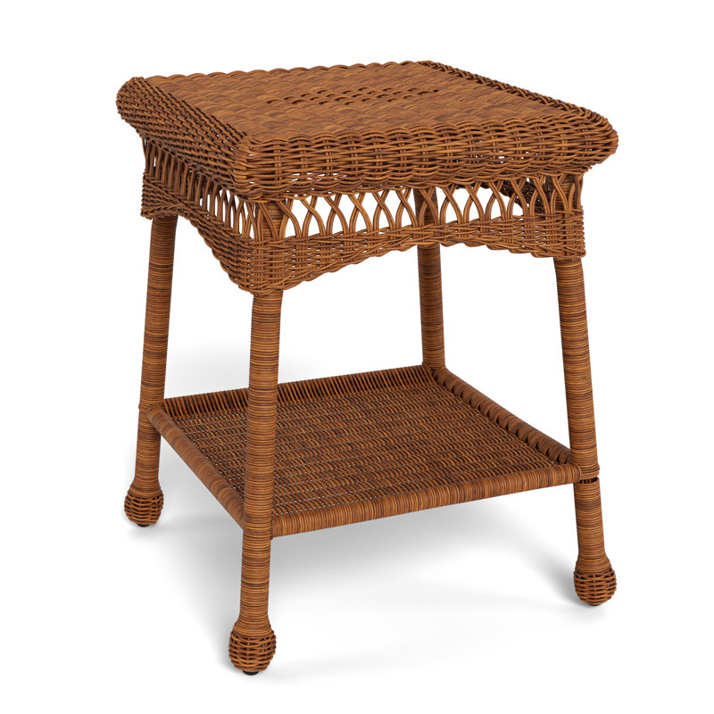 Amber Resin Wicker Outdoor Side Table with Open Shelf
