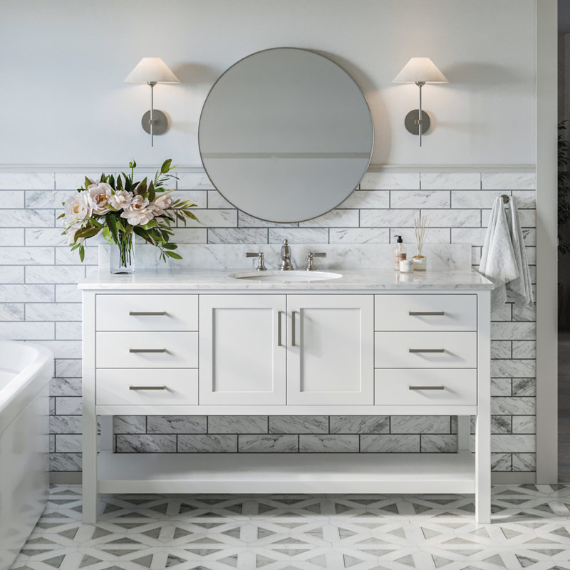 Magnolia Bath Vanity Rectangular Basin S061SCW2R, White, Oval, 61"