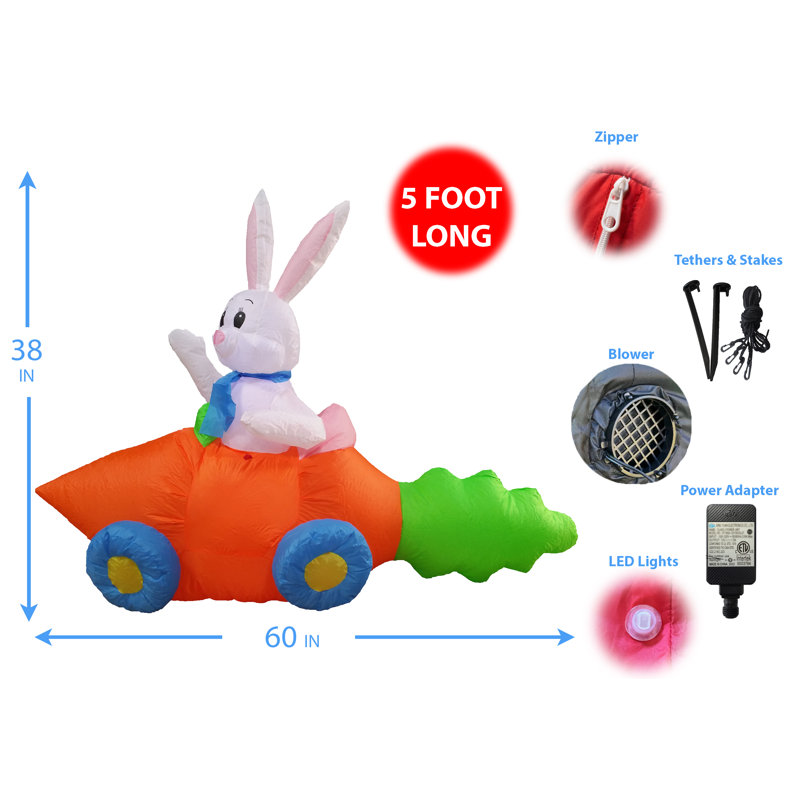 Décoration de jardin gonflable pour lapin intérieur / extérieur 5 pi, p 60 po