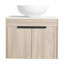Meuble-lavabo flottant de conception moderne avec lavabo d'art en céramique, dalle de pierre plate blanche et petites tablettes de rangement, porte à fermeture douce-569371094