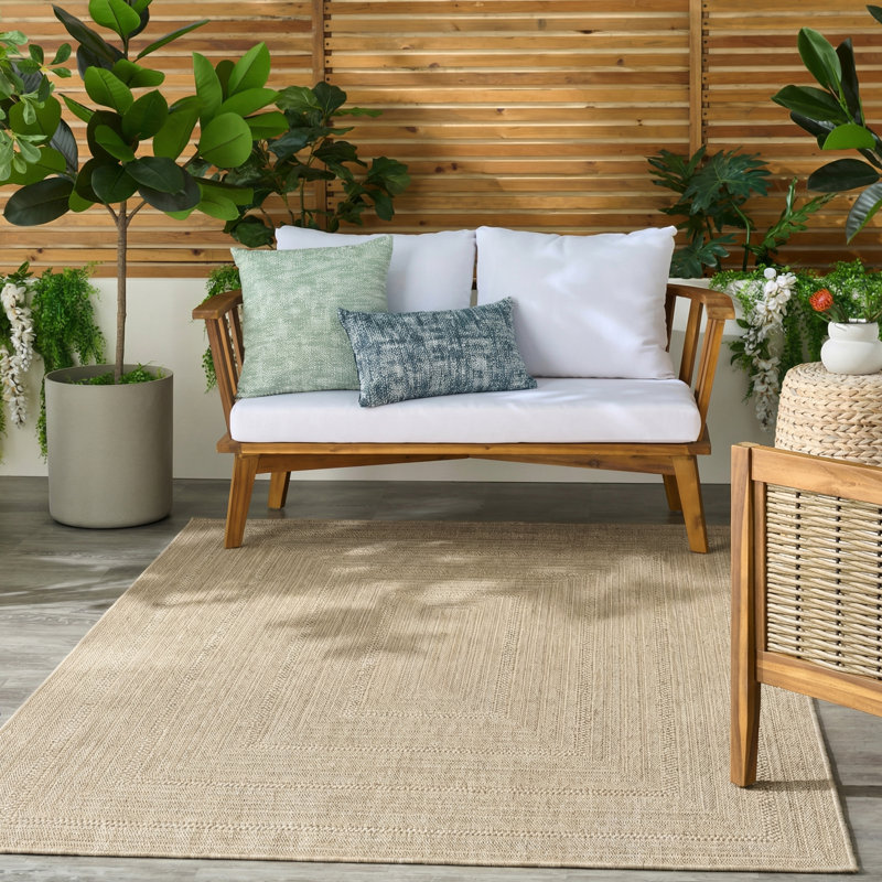 Cascio Geometric Indoor/Outdoor Area Rug, Rectangle 5'3" x 7', Taupe Gray
