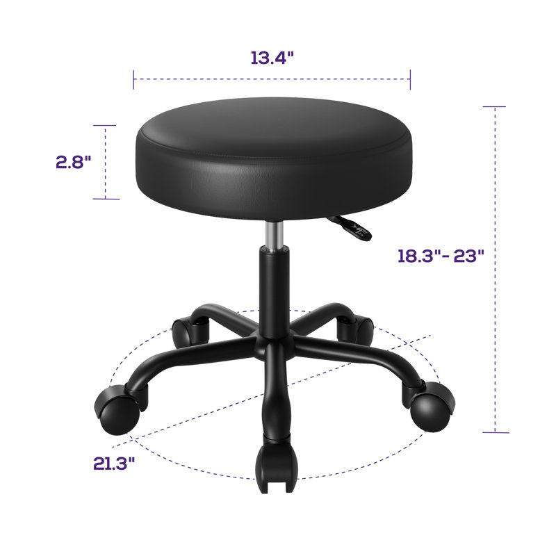 Tabouret roulant à hauteur réglable avec roulettes, Black, Black