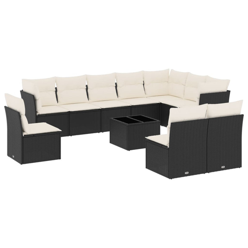 Ensemble de canapé de jardin Vidaxl noir avec coussins blanc crème