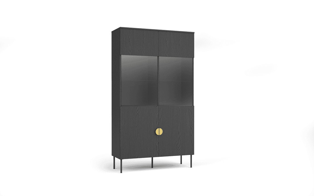 Mond 1 Display Cabinet 107cm Black Graphite - Modern Showpiece with Mirrored Back