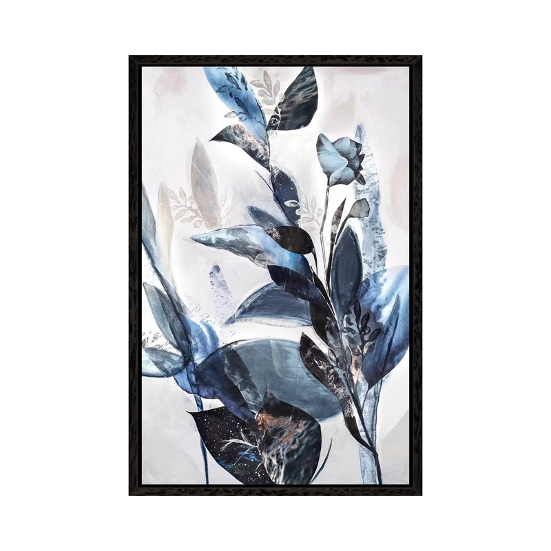 Blue Leaves - Print on Canvas, 66.04cm H x 45.72cm W x 3.81cm D, Black Framed