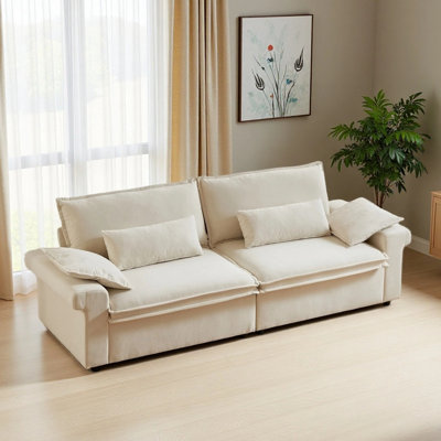 94" Modern Sofa, 3-Seater Couch with Throw Pillows, Deep Seat Sofa for Living Room, Beige