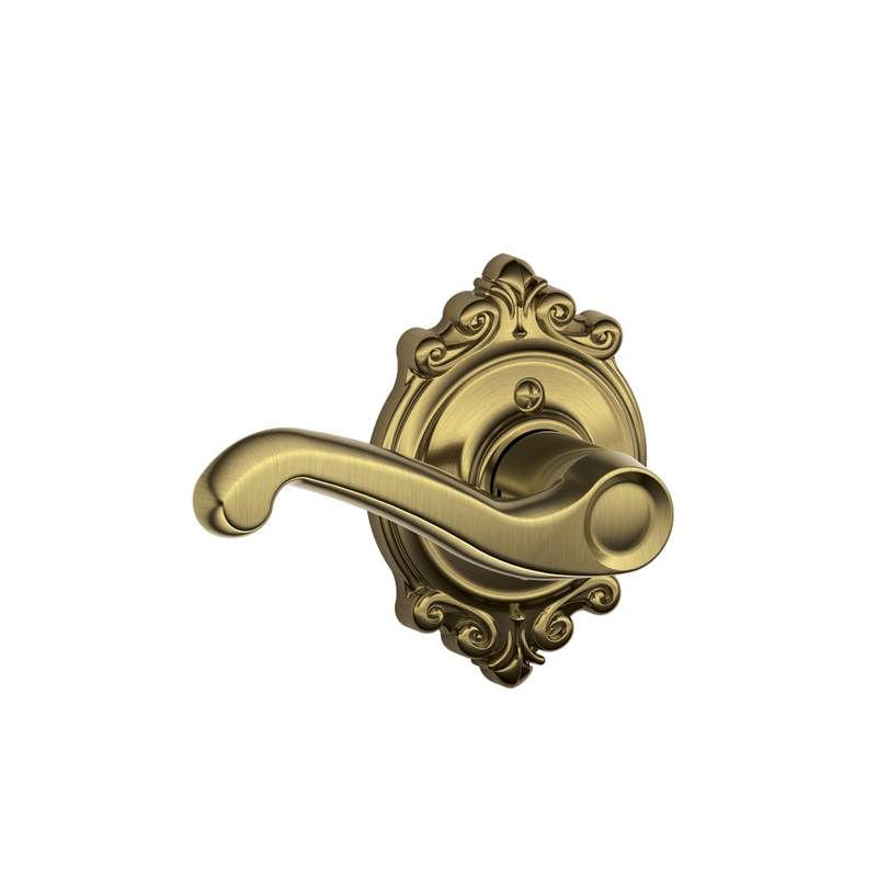 Flair Lever with Brookshire Trim Non-Turning Lock, Antique Brass, Left