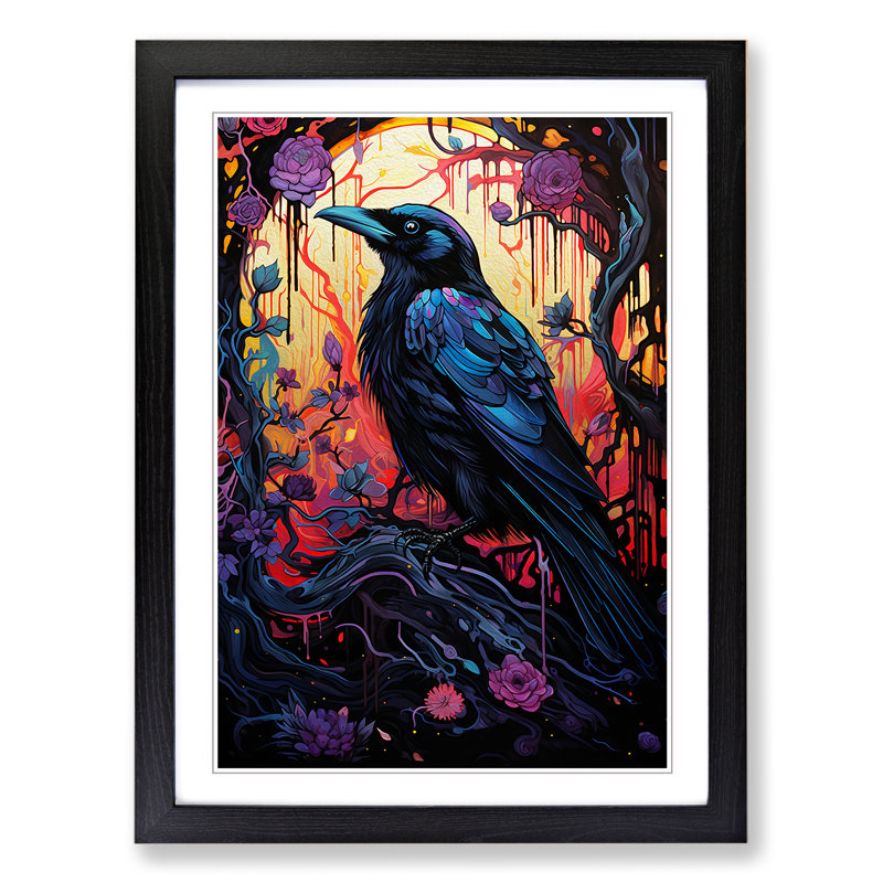 Raven Orphism - Single Picture Frame Print on Wood, 64cm H x 46cm W x 2cm D, Black Framed