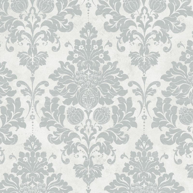 In Register Damask, White/Silver