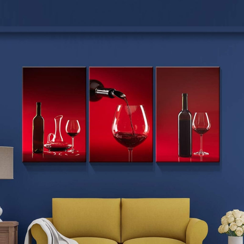 3 ustensiles de vin rouge audacieux sur toile 12 x 16 pouces, art mural pour la cuisine de salle à manger