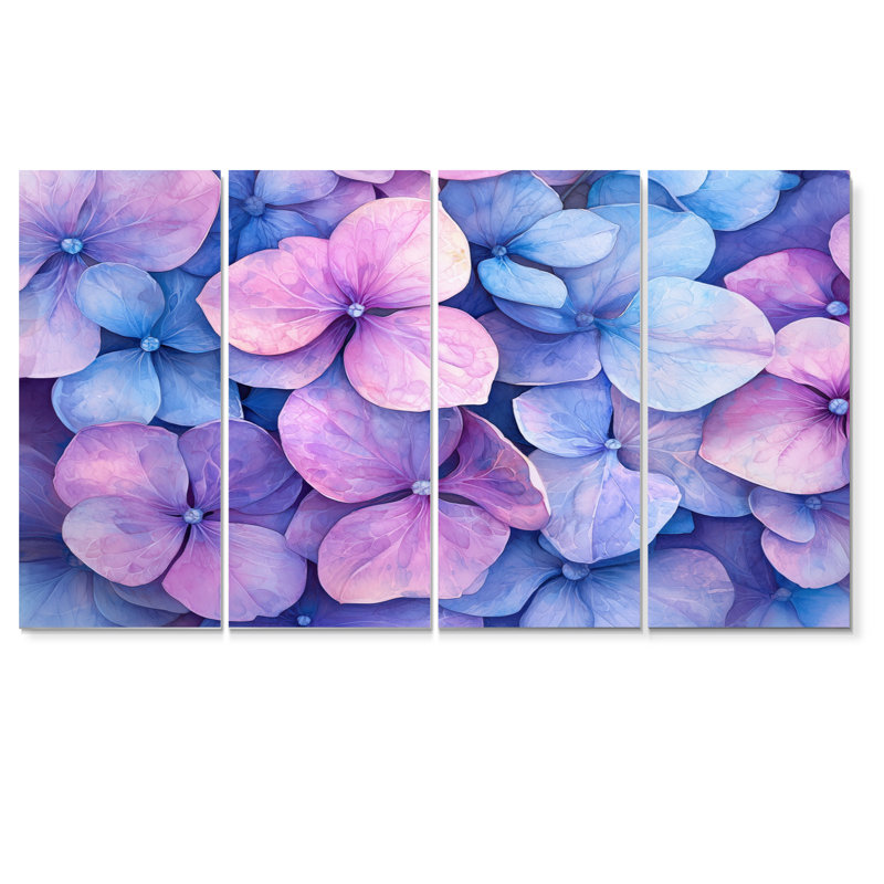 Hortensia en aquarelle délavée à l'encre mauve IV - Art mural hortensia - Art mural traditionnel, H 32 po x l 64 po, 4