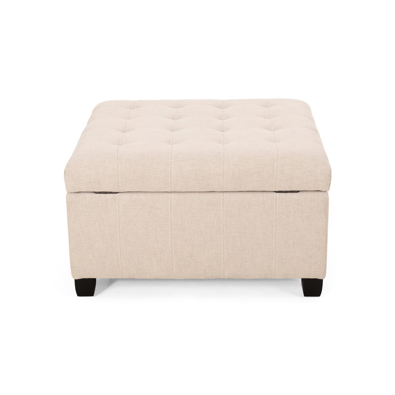In Wheat Fabric - Delicate Tufting, Dark Brown Birch Legs, 31" X 18.6", Storage With Handmade Details And Fabric, Legs Brown, 31X31x18.6, Color