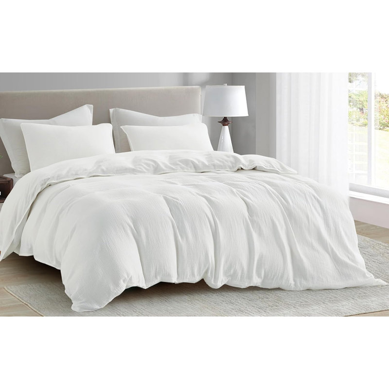 Breeze Cotton Gauze Duvet Cover Set, King Duvet Cover + 2 King Shams, White