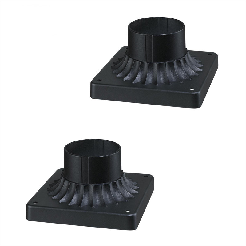 Paquet de 2 socles à fixation sur pilier, base de poteau d'extérieur en aluminium, trou de 3 pouces, finition noire