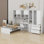 Lit plateforme en bois avec bureau, armoire, armoires, tiroirs et tablettes
