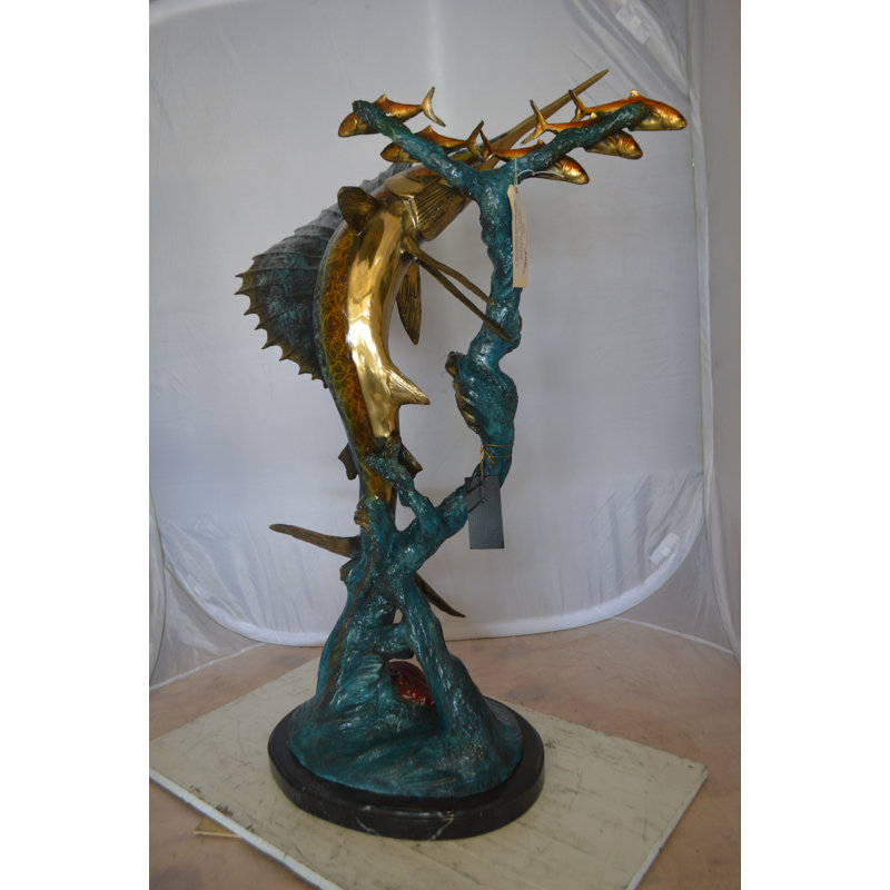 Bobb Sailfish-large jumping, with small fish Bronze Statue