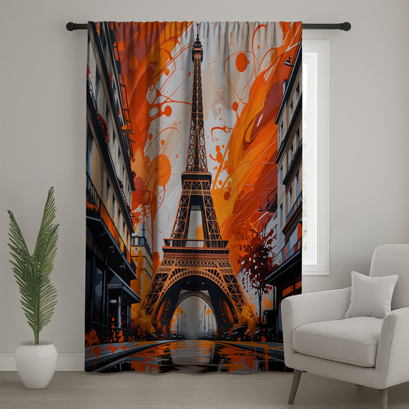 Eiffel Tower Window Curtains, Architecture Sheer & Blockout Curtains - 1 Panel, Blockout, 50" x 92" - 1 Panel