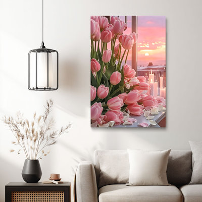 Cadre romantique tendu en tulipe romantique «Blush Tulips with Sunset & Candles» pour studio confortable