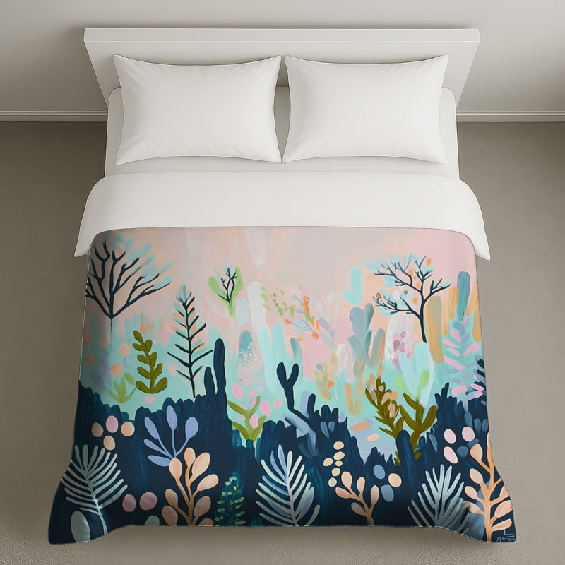 Housse de couette Botanical Bedding, Housse de couette pour grand lit, Motif floral vert