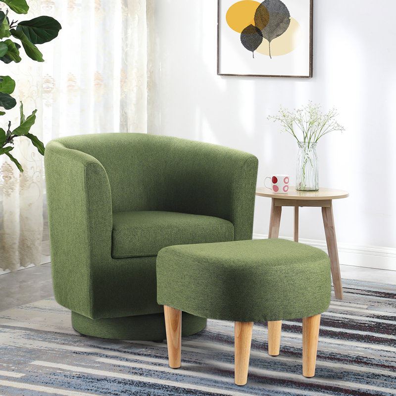 Fauteuil demi-tonneau pivotant avec repose-pieds Sharolynn, Lin vert