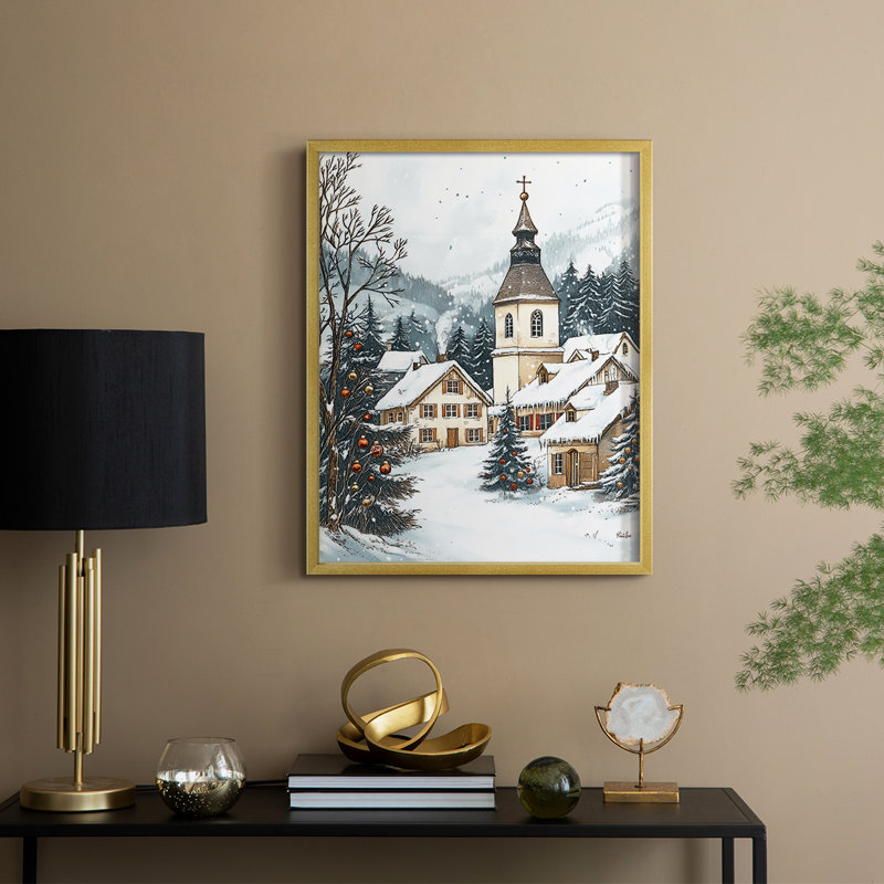 «Christmas Holiday Art Dxx», reproduction d'art encadrée - bois massif, H 11 po x l 9 po, Gold