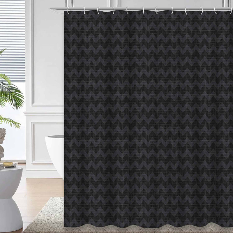 Rideau de douche sans couture à chevrons et rayures noires sans couture avec 12 crochets, L 72 po x l 78 po