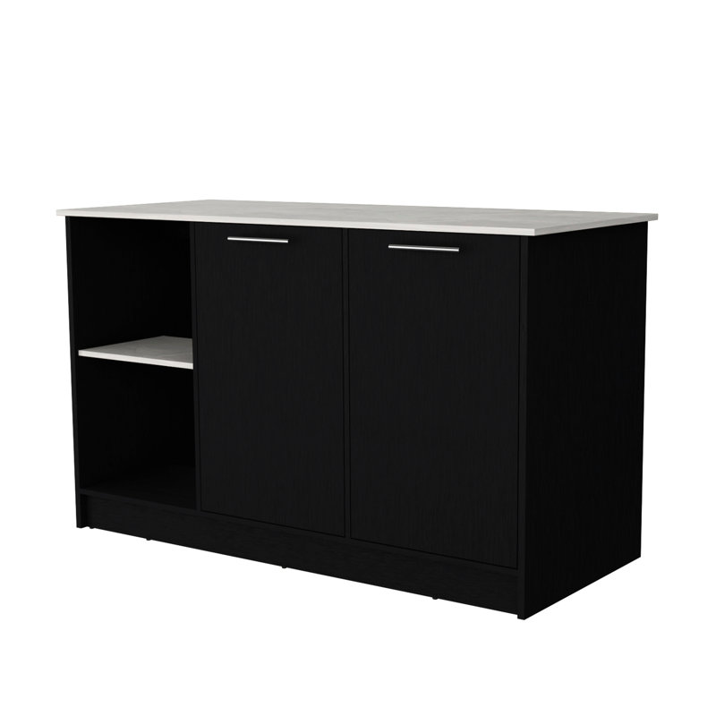 Black And Kitchen Island With 59" W X 25.1" D Countertop Grey 24.59" Width Versatile Storage Options