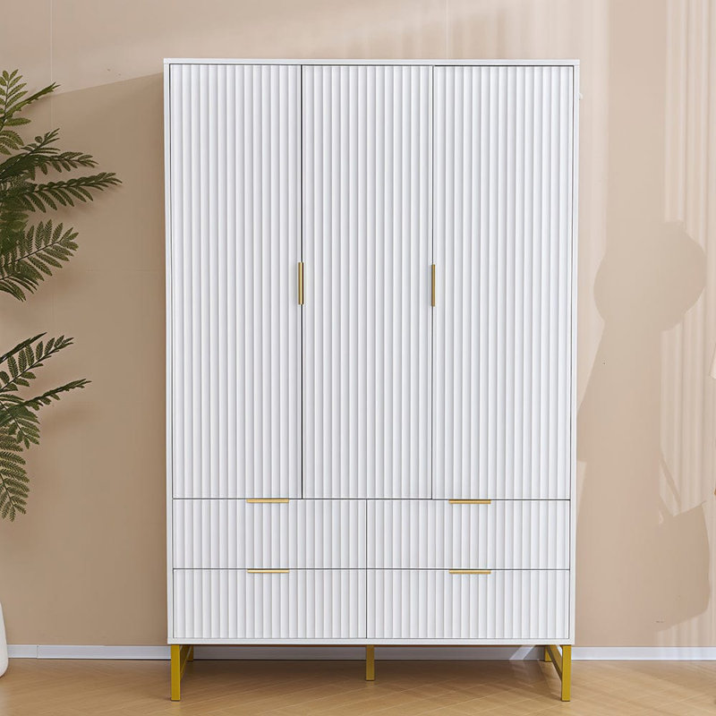 3 Door Manufactured Wood Wardrobe, White