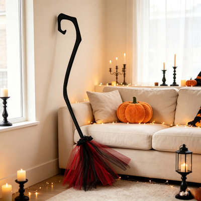 Balai de sorcière détachable de 97 cm (38,2 pouces) avec queue en filet, idéal pour les fêtes d'Halloween et la décoration familiale. Un cadeau d'Halloween incontournable.