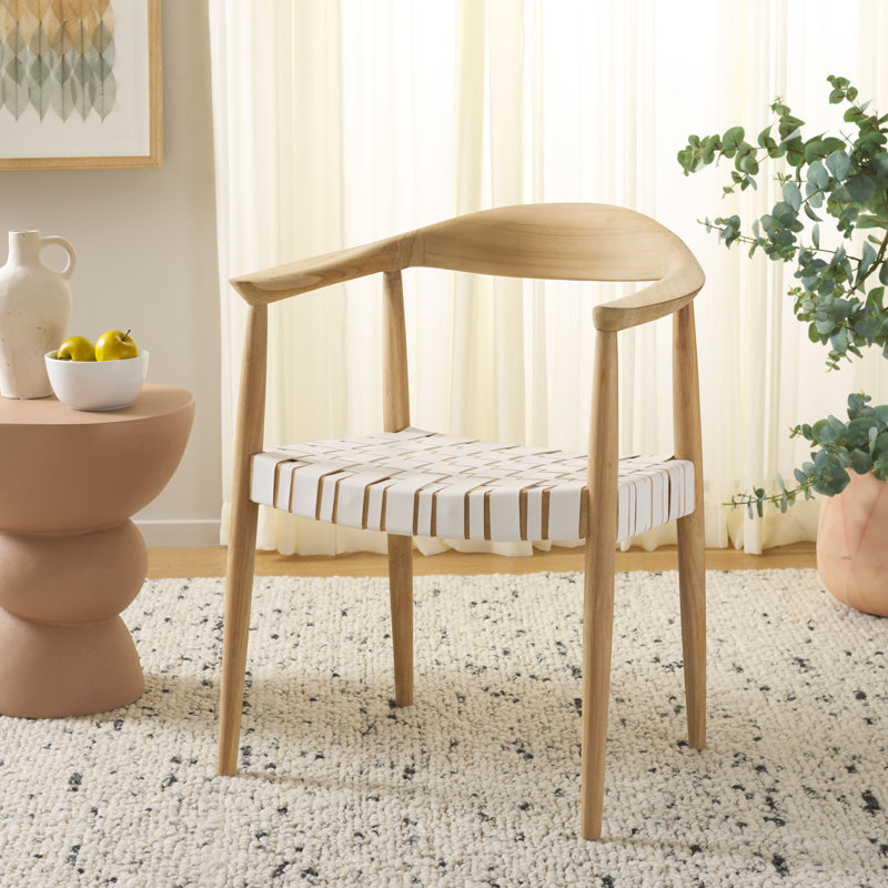 Chaise avec accoudoirs en cuir Thanusan, Naturel, Cuir blanc