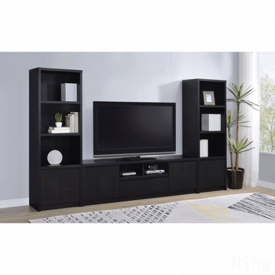 Meuble télé noir à 2 portes avec meuble télé, armoire multimédia compacte pour chambre à coucher