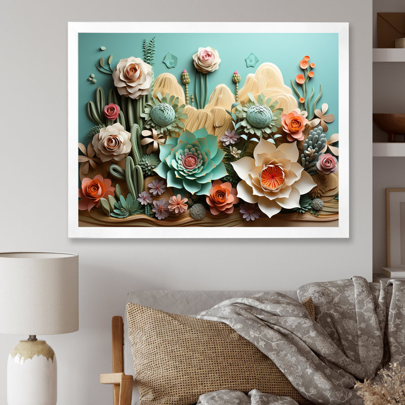 Cactus Mint Mirage - Cactus, reproduction d'art sur toile, Cadre photo blanc, H 16 po x l 32 po x P 1 po