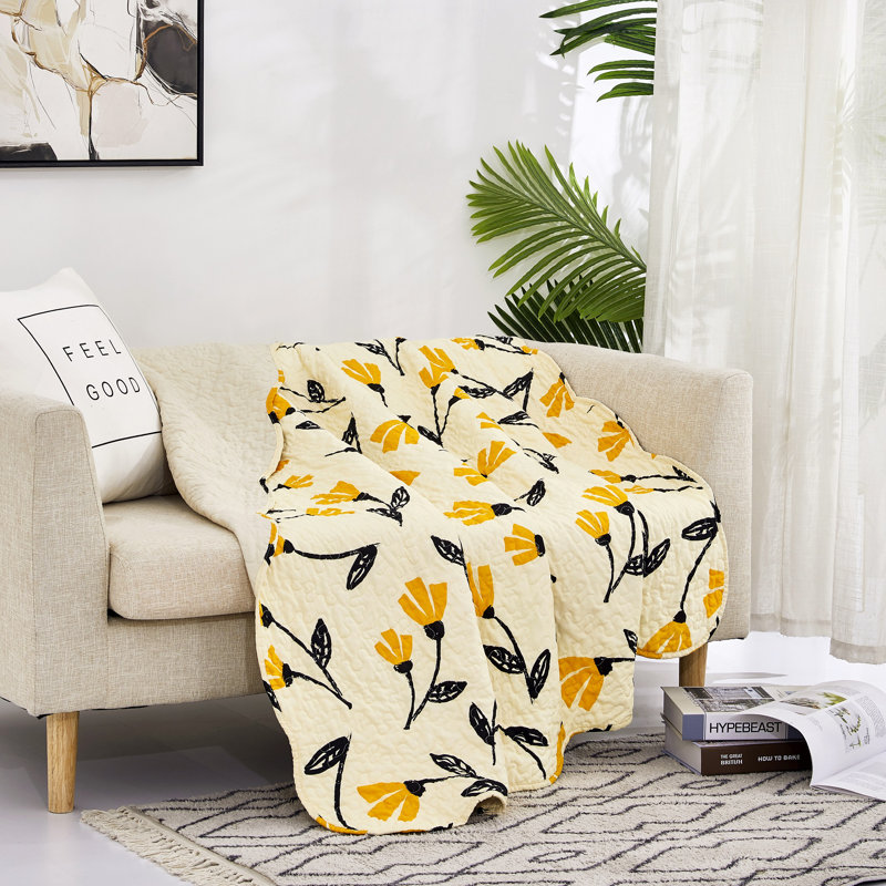 Jeté Deshona, L 52 po x L 62 po, Jaune / beige