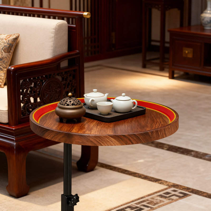 Table d'appoint en forme de C avec roulettes et table de bout pivotante à 360 ° à hauteur réglable pour canapé, chevet, salon, chambre à coucher et petits espaces