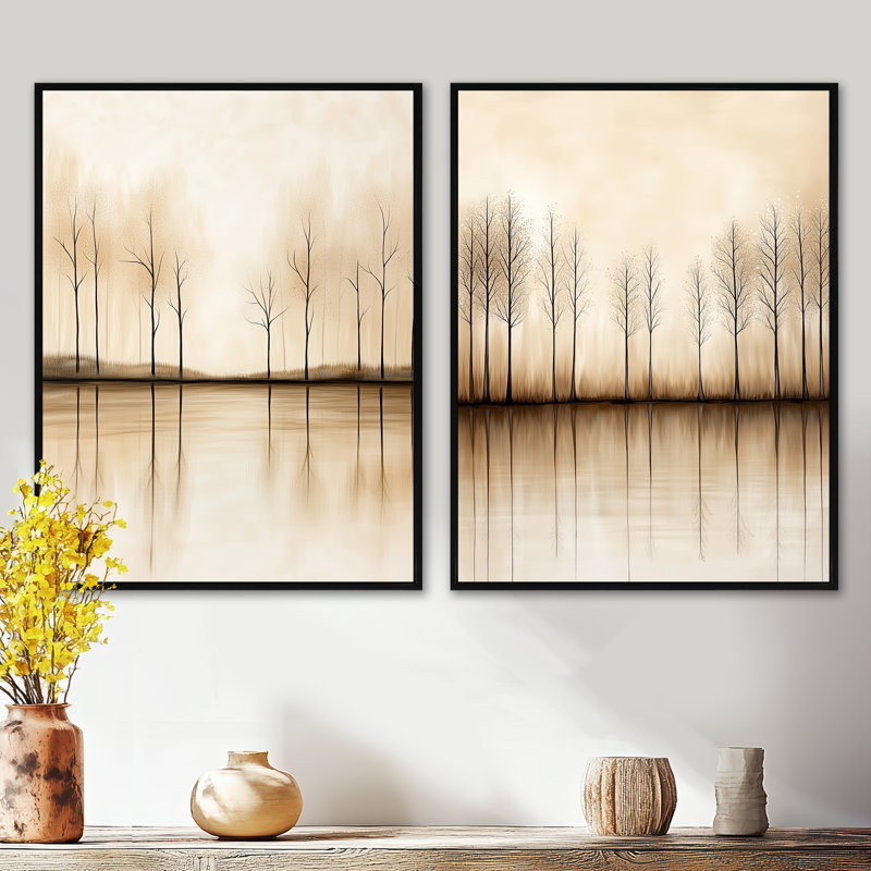 «Lake Reflection», art mural forêt d'automne, 2 pièces, forêt d'automne réfléchie sur un lac calme, H 32 po x l 48 po