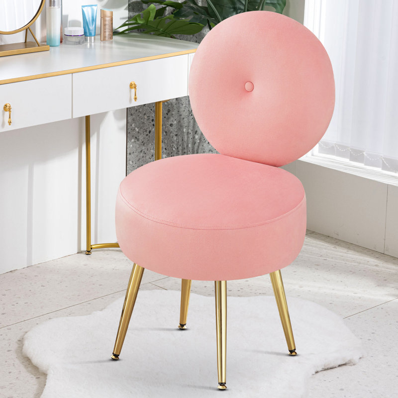 Noehly Upholstered Velvet Accent Stool Vanity Chair, Pink Velvet