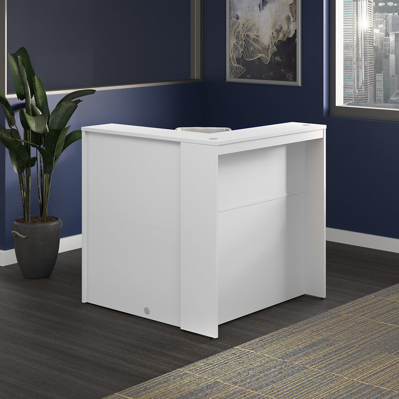Bureau de réception avec tablettes Bush C, Blanc, 48 W