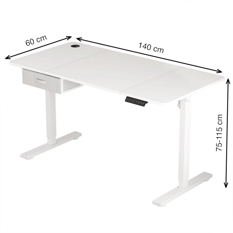 Alstead Adjustable Standing Desk, 140cm W x 60cm D, White, White