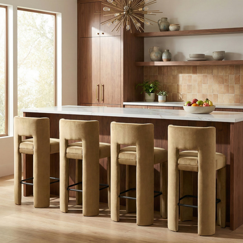 Tabouret de bar Zuno, Velours brun clair