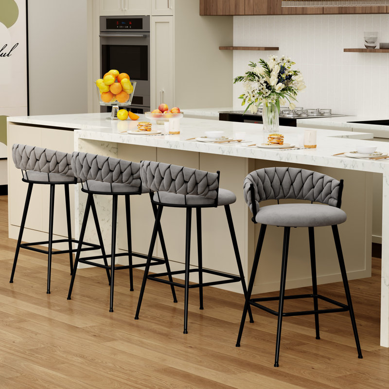 Upholstered Counter Stool With Metal Frame, Gray, Counter Stool (26” Seat Height)