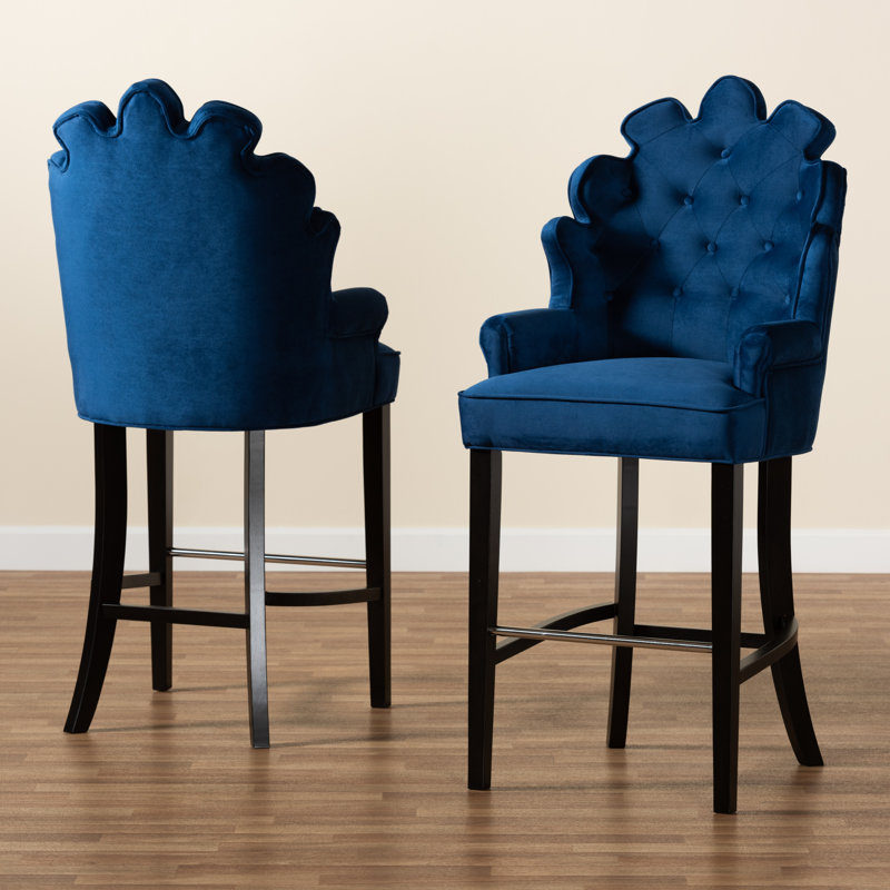 Berniece Upholstered Velvet Counter Stool, Blue