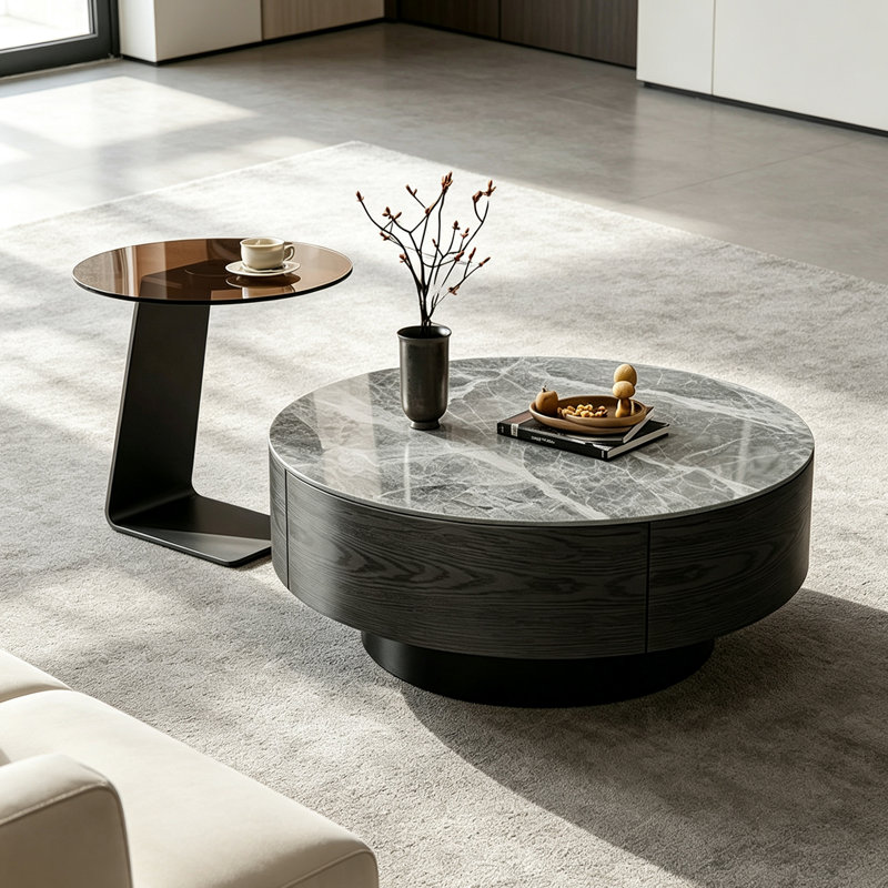 Table basse de style italien de luxe, Gray White Tan Top/Beige BlackBase