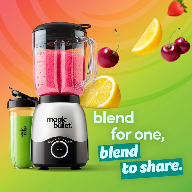 Magic Bullet Silver Countertop Blender with 48oz Pitcher and 20oz Cup