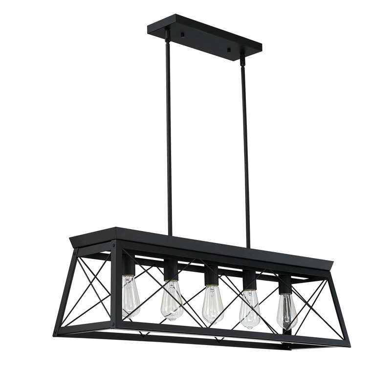 Lustre suspendu à 5 lumières pour îlot de cuisine, Noir mat