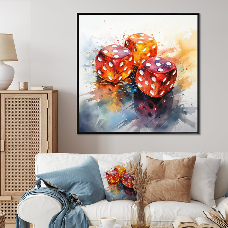 «Casino Royale Dice V» - Impression sur toile de casino et jeux, H 24 po x l 24 po x P 1 po, Cadre flottant noir