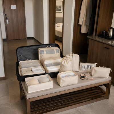 8 pièces cubes de voyage légers, ensemble de bagage avec trousse de maquillage pour les vacances, voyages d'affaires