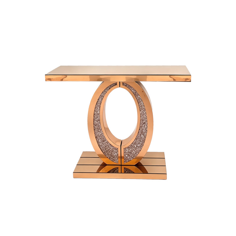 Console moderne et glamour avec miroir et incrustations de diamants broyés, table d'appoint pour entrée, salon, couloir ou hall d'entrée, marron